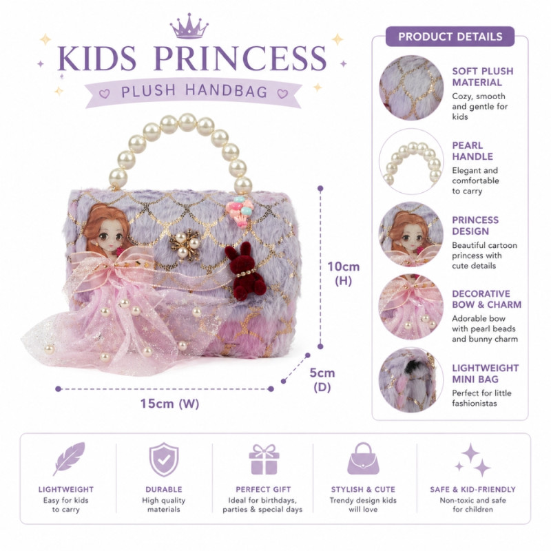 Kids' Elegant Two-Tone Mini Handbag – Light Gray & Light Pink (15cm)