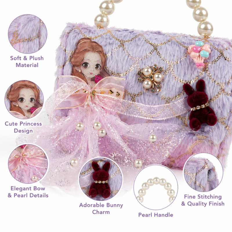 Kids' Elegant Two-Tone Mini Handbag – Light Gray & Light Pink (15cm)