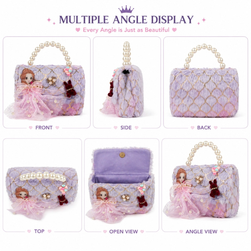 Kids' Elegant Two-Tone Mini Handbag – Light Gray & Light Pink (15cm)