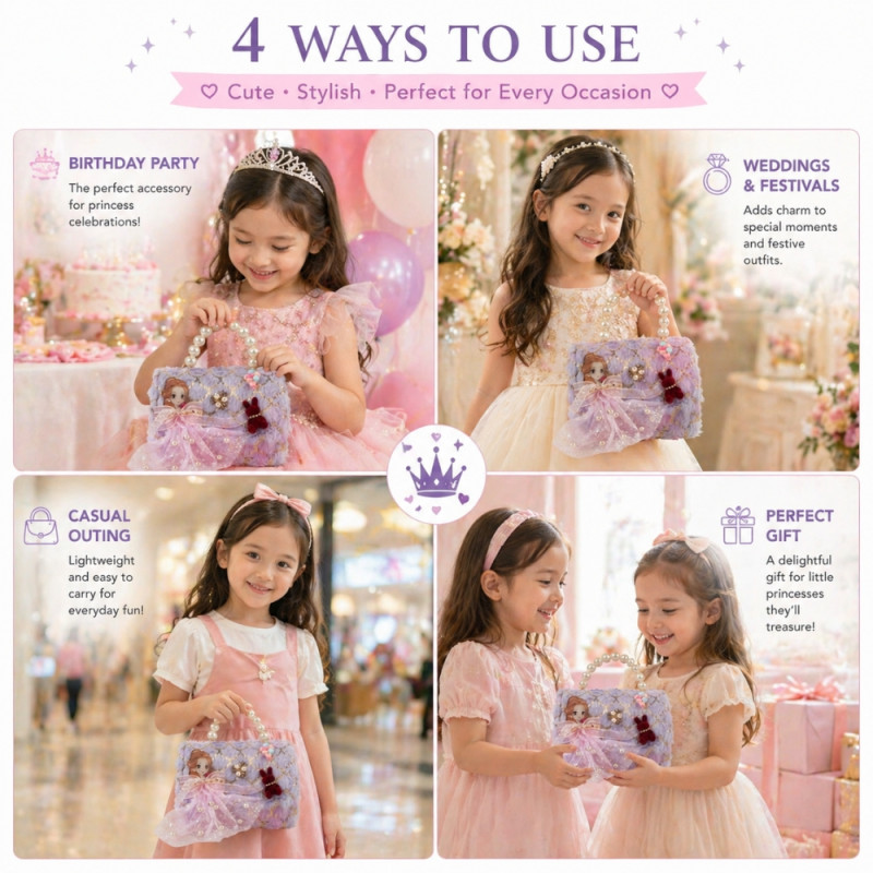 Kids' Elegant Two-Tone Mini Handbag – Light Gray & Light Pink (15cm)