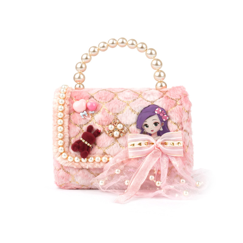 Kids' "Pink Petal" Embellished Crossbody – Elegant Mini Bag with Pearl Handle (15cm)
