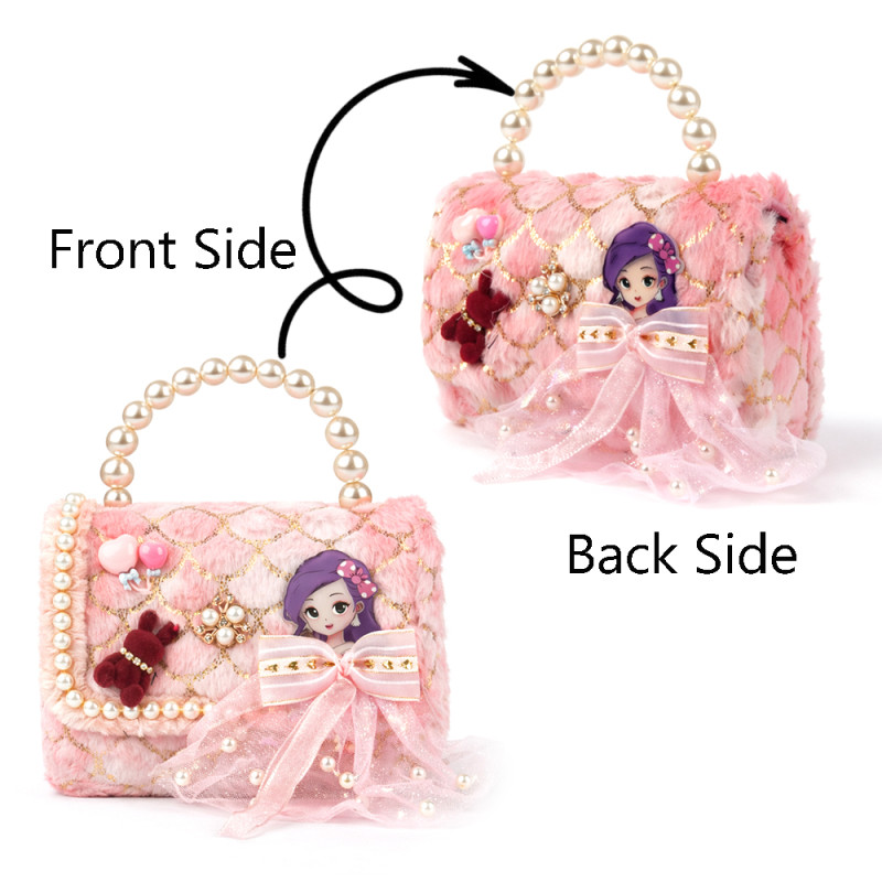 Kids' "Pink Petal" Embellished Crossbody – Elegant Mini Bag with Pearl Handle (15cm)