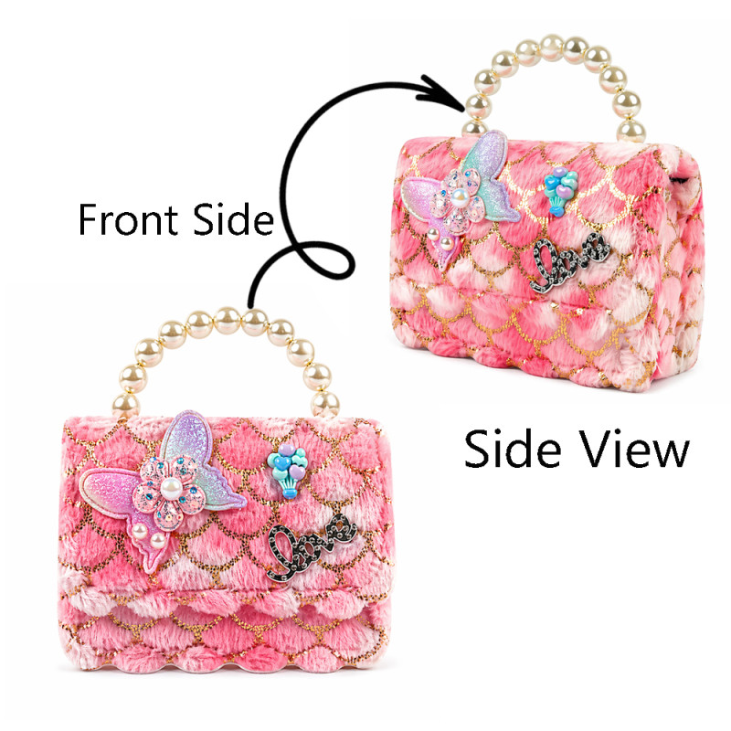 Kids' "Mermaid Love" Quilted Handbag – Multi-Color Plush with Pearl Handle (15cm)