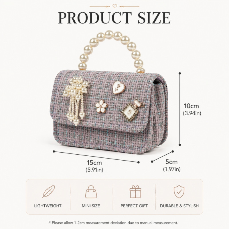 Kids "Vintage Vogue" Mini Tweed Handbag – Multi-Color with Pearl Handle