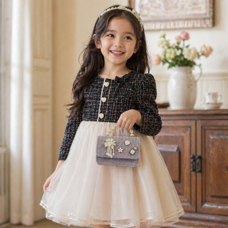 Kids "Vintage Vogue" Mini Tweed Handbag – Multi-Color with Pearl Handle
