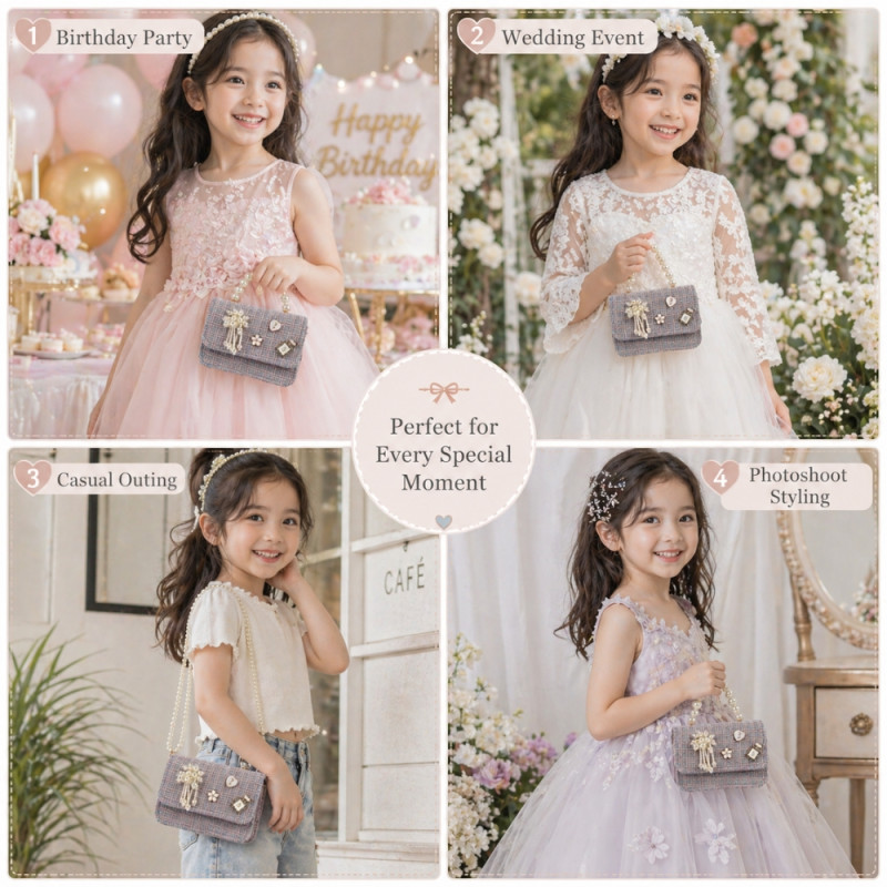 Kids "Vintage Vogue" Mini Tweed Handbag – Multi-Color with Pearl Handle