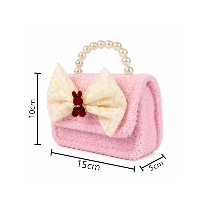 Kids' "Pink Velvet" Bow Handbag – Pearl Handle &amp; Bunny Charm (15cm)