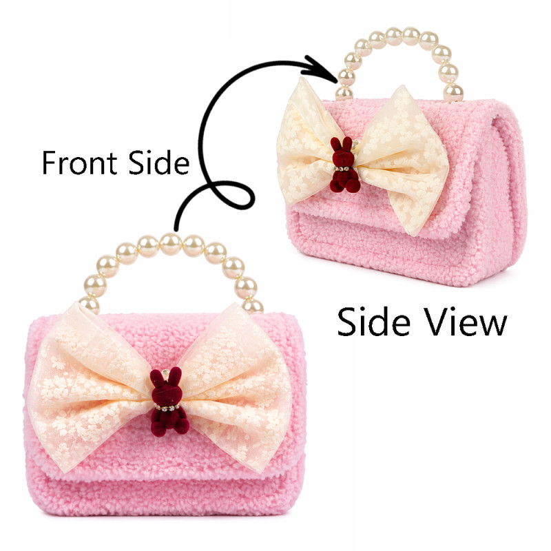 Kids' "Pink Velvet" Bow Handbag – Pearl Handle &amp; Bunny Charm (15cm)
