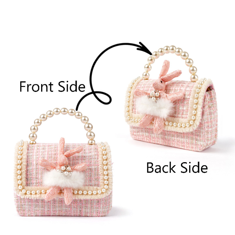 Kids' Pearl Mini Tweed Crossbody Bag – Mauve with Plush Bunny Charm (15cm)