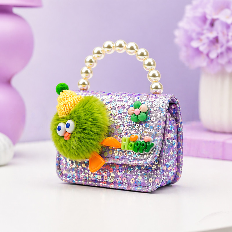 Kids' "Starlight Sparkle" Sequin Handbag – Multi-Color with Pearl Handle (15cm)