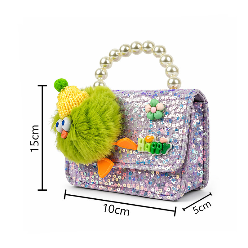 Kids' "Starlight Sparkle" Sequin Handbag – Multi-Color with Pearl Handle (15cm)