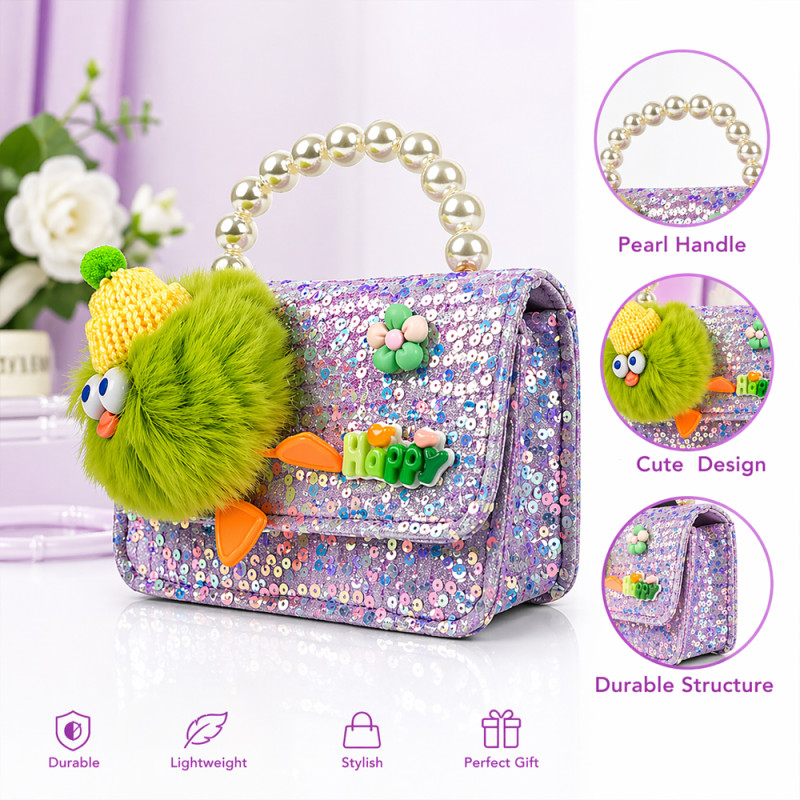 Kids' "Starlight Sparkle" Sequin Handbag – Multi-Color with Pearl Handle (15cm)