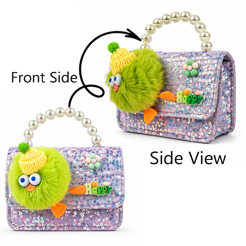 Kids' "Starlight Sparkle" Sequin Handbag – Multi-Color with Pearl Handle (15cm)