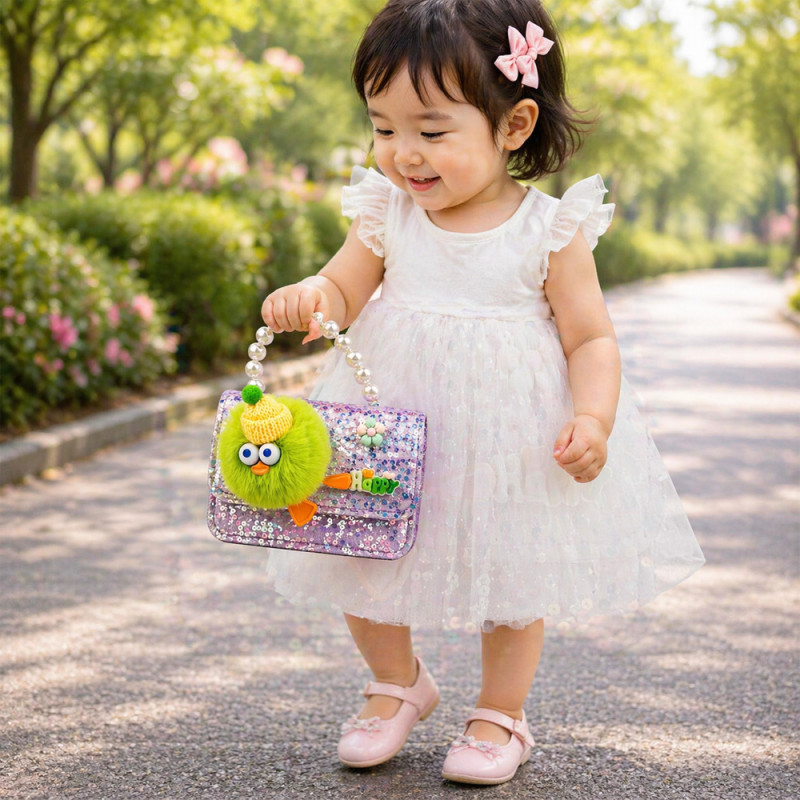 Kids' "Starlight Sparkle" Sequin Handbag – Multi-Color with Pearl Handle (15cm)