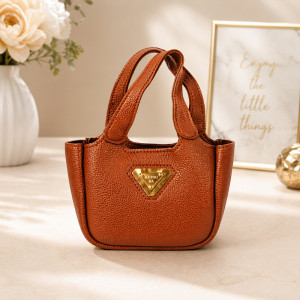 Kids' "Mini Muse" Executive Handbag – Classic Brown with Gold-Tone Hardware (14cm)