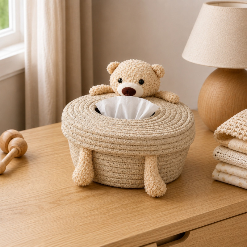 Thread Count Tissue Box Holder Designed for Modern Living &amp; Home Comfort – Beige (H-15.5, W-21, L-14 CM)