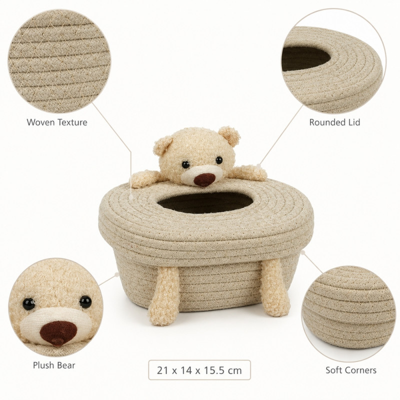 Thread Count Tissue Box Holder Designed for Modern Living &amp; Home Comfort – Beige (H-15.5, W-21, L-14 CM)