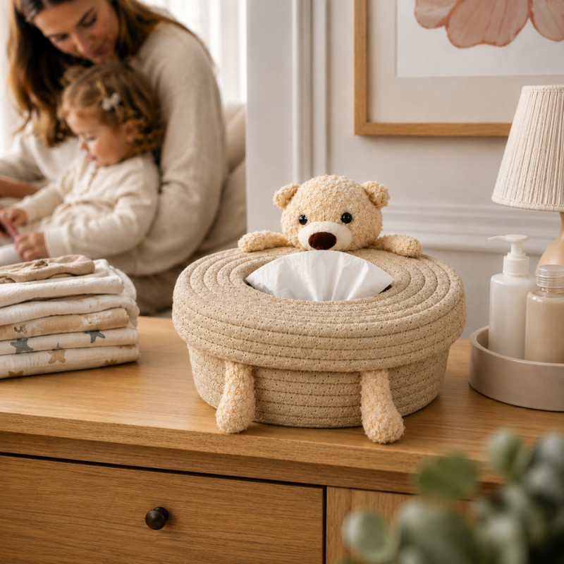 Thread Count Tissue Box Holder Designed for Modern Living &amp; Home Comfort – Beige (H-15.5, W-21, L-14 CM)