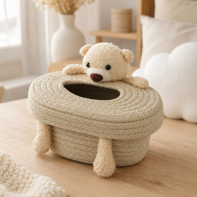 Thread Count Tissue Box Holder Designed for Modern Living &amp; Home Comfort – Beige (H-15.5, W-21, L-14 CM)