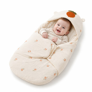 All-Season Baby Swaddle Blanket – Printed Orange & Ivory (76 x 36cm)