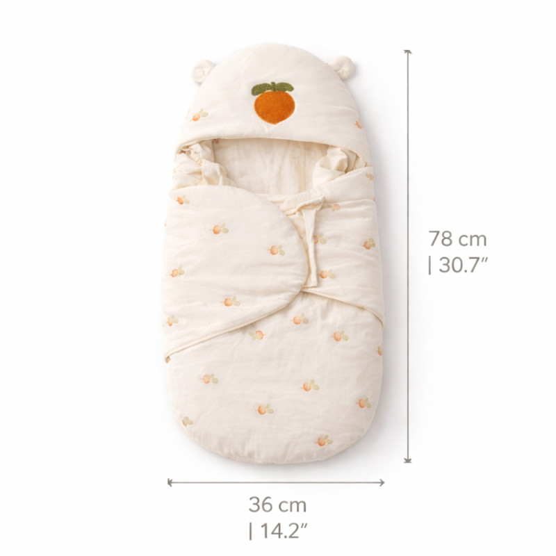 All-Season Baby Swaddle Blanket – Printed Orange & Ivory (76 x 36cm)