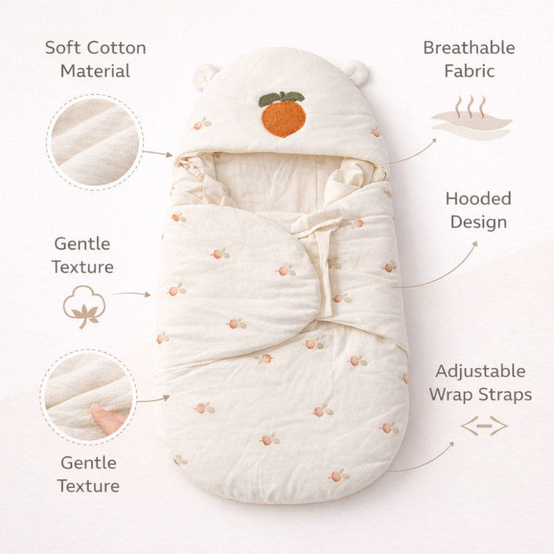 All-Season Baby Swaddle Blanket – Printed Orange & Ivory (76 x 36cm)