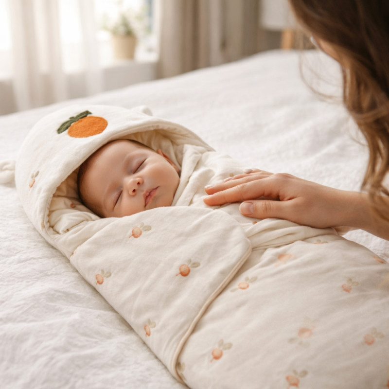 All-Season Baby Swaddle Blanket – Printed Orange & Ivory (76 x 36cm)