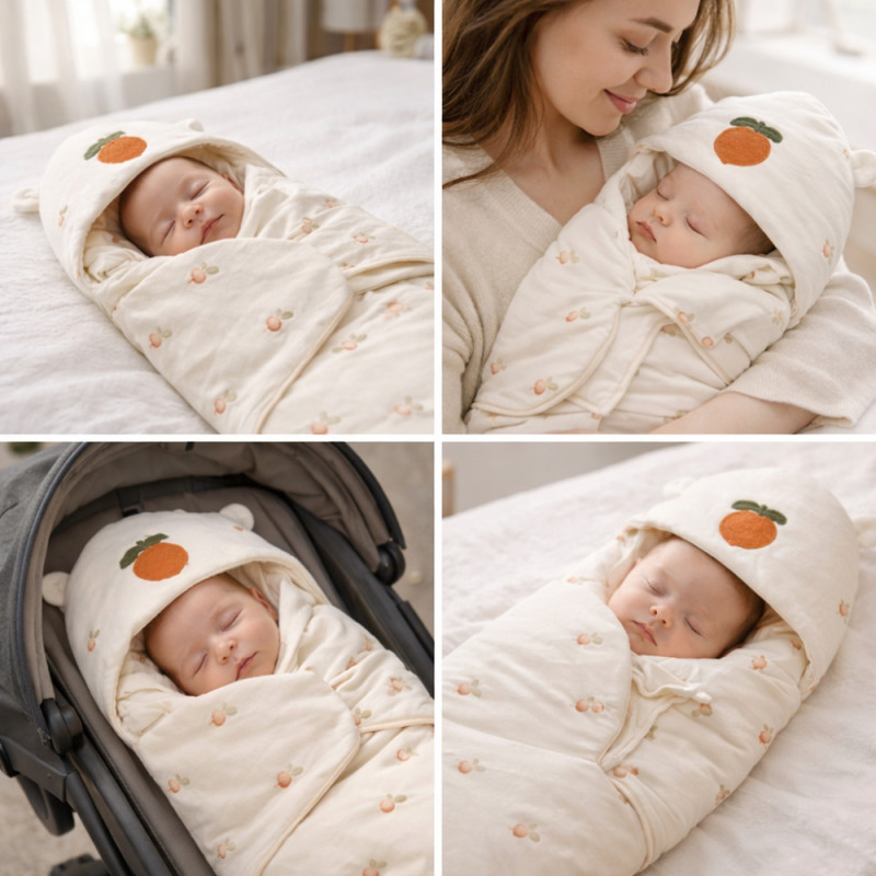 All-Season Baby Swaddle Blanket – Printed Orange & Ivory (76 x 36cm)