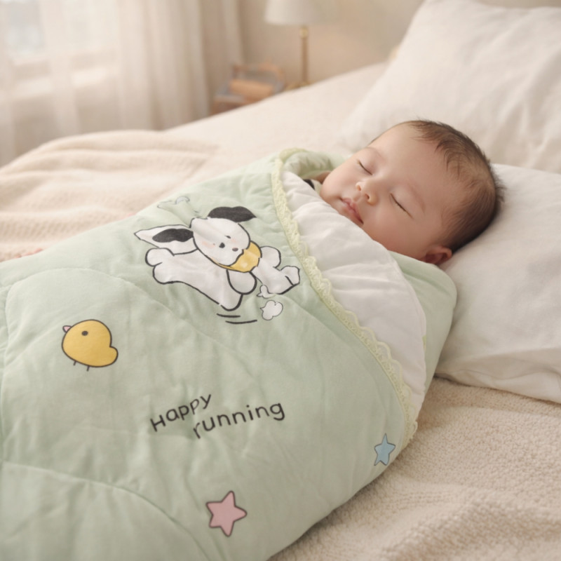 Kids Cartoon Dream Padded Cotton Swaddle Blanket – Vibrant Lime Edition (146 x 116cm)