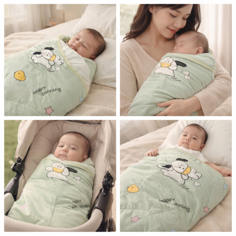 Kids Cartoon Dream Padded Cotton Swaddle Blanket – Vibrant Lime Edition (146 x 116cm)