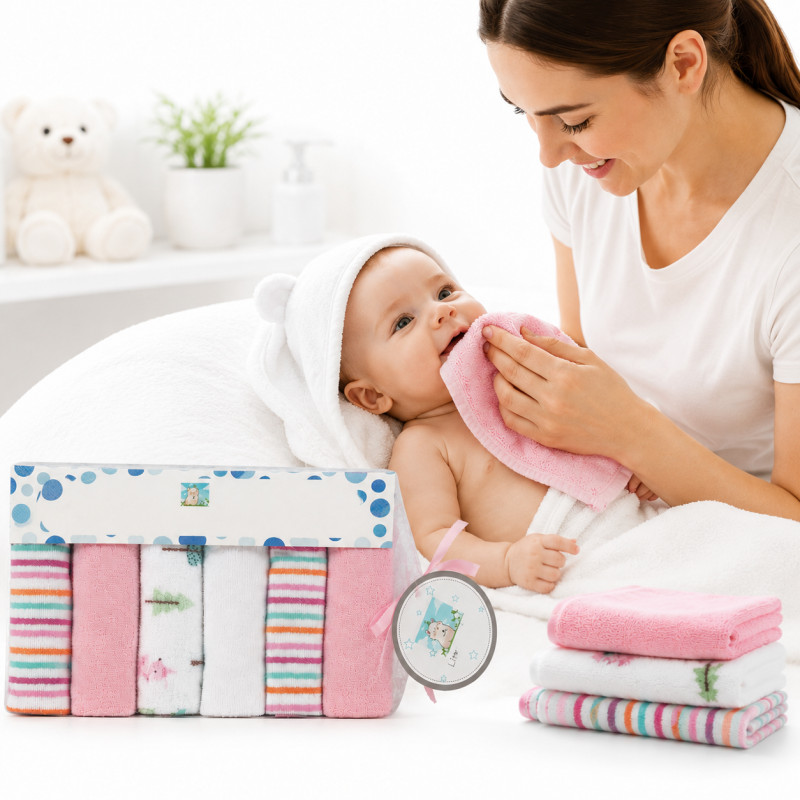Perfect Bliss Baby Washcloth Set Designed for Modern Living &amp; Home Comfort – Pink (H-23, W-23 CM)