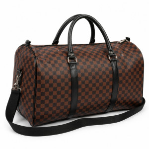 46cm Luxury Checkered Travel Duffel Bag – Brown & Black Weekender