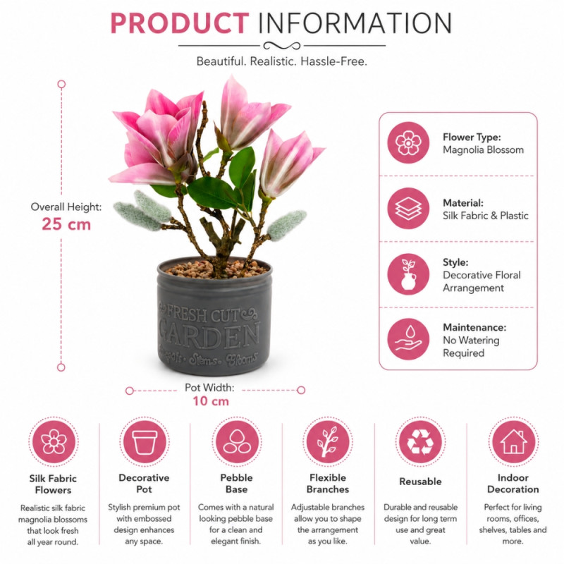 Superior Artificial Flowers – Pink Premium Quality (25cm)