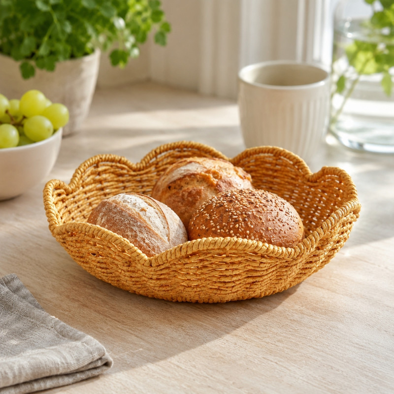 Master Finish Wicker Bread Basket Designed for Elegant Dining &amp; Entertaining – Brown (W-25 CM)