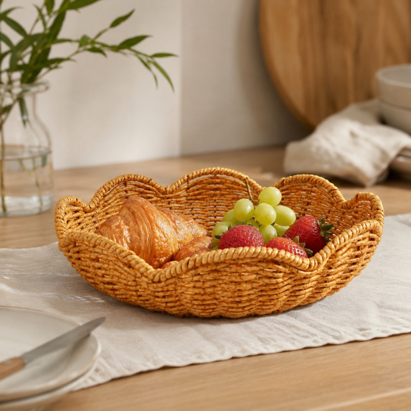 Master Finish Wicker Bread Basket Designed for Elegant Dining &amp; Entertaining – Brown (W-25 CM)
