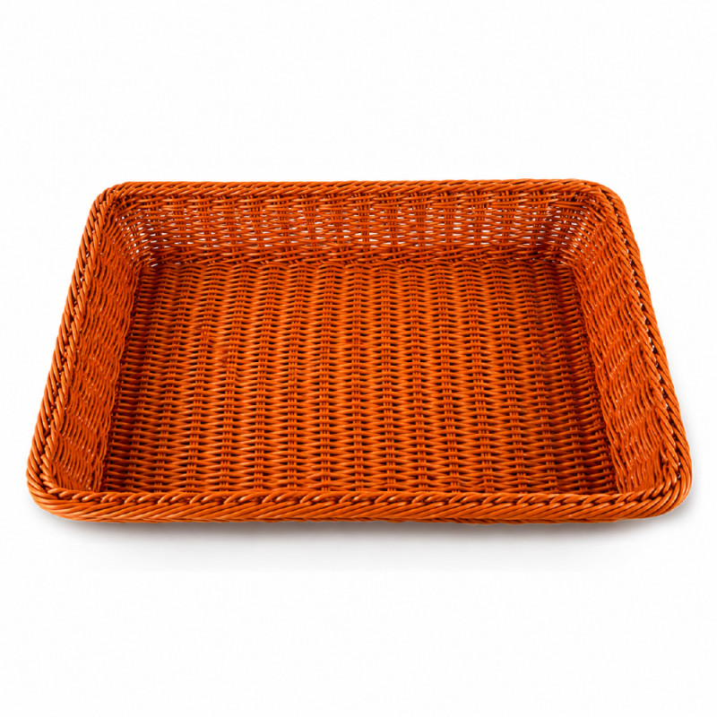 Professional Poly wicker storage basket with a handcrafted rectangular de... – wooden (45x35x8 Cm)