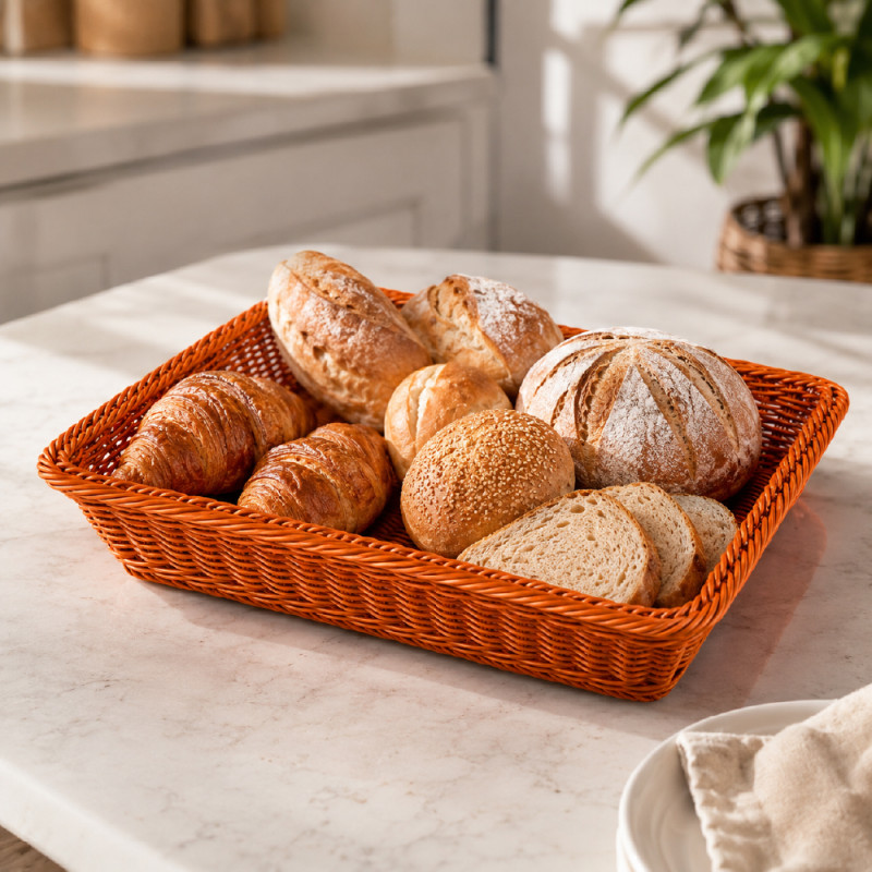 Professional Poly wicker storage basket with a handcrafted rectangular de... – wooden (45x35x8 Cm)