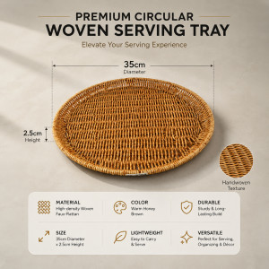 Lustrous Tier Round Serving Tray Designed for Elegant Dining &amp; Entertaining – Brown (DIA-35, T-2.5 CM)