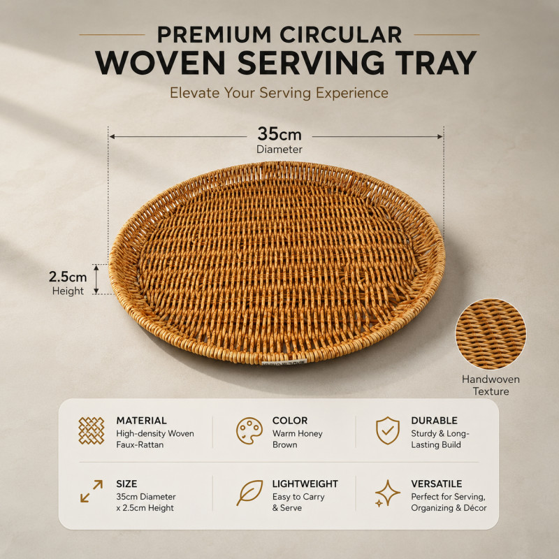 Lustrous Tier Round Serving Tray Designed for Elegant Dining & Entertaining – Brown (DIA-35, T-2.5 CM)