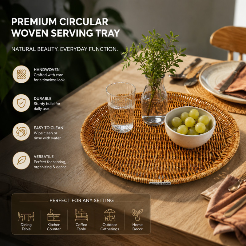 Lustrous Tier Round Serving Tray Designed for Elegant Dining & Entertaining – Brown (DIA-35, T-2.5 CM)
