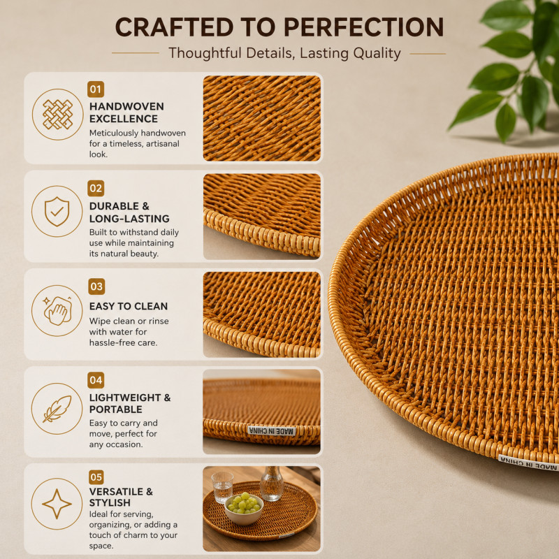 Lustrous Tier Round Serving Tray Designed for Elegant Dining & Entertaining – Brown (DIA-35, T-2.5 CM)