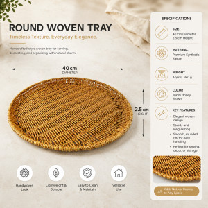 Polished Class Synthetic Fiber Serving Tray Designed for Elegant Dining &amp; Entertaining – Brown (DIA-40, T-2.5 CM)