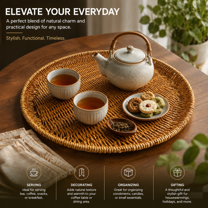 Polished Class Synthetic Fiber Serving Tray Designed for Elegant Dining & Entertaining – Brown (DIA-40, T-2.5 CM)