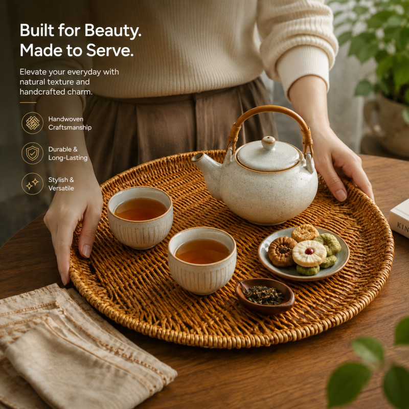 Polished Class Synthetic Fiber Serving Tray Designed for Elegant Dining & Entertaining – Brown (DIA-40, T-2.5 CM)