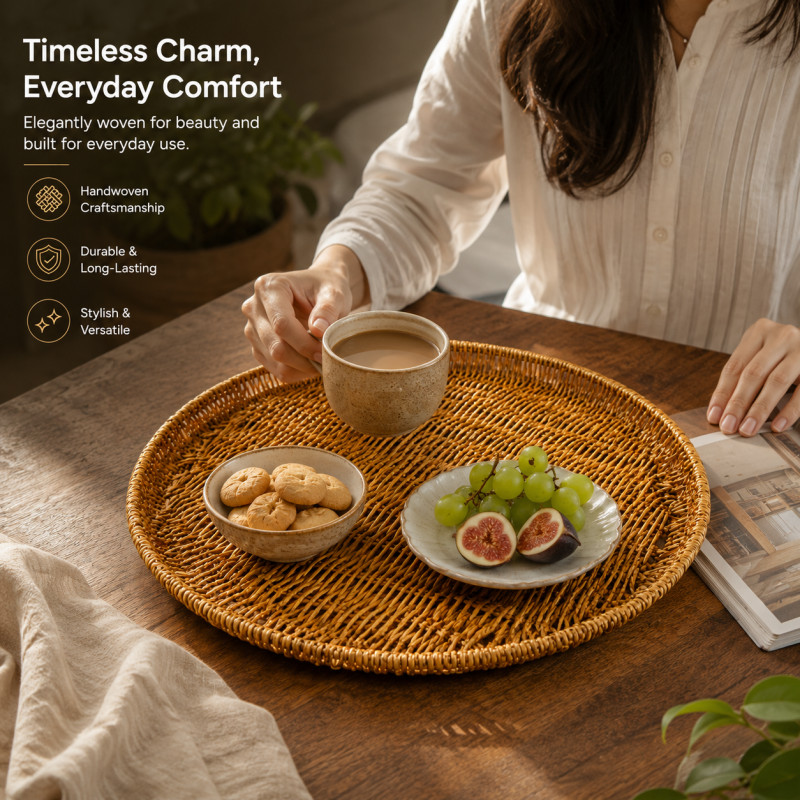 Polished Class Synthetic Fiber Serving Tray Designed for Elegant Dining & Entertaining – Brown (DIA-40, T-2.5 CM)