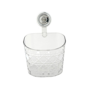 Luxury Diamond-Pattern Wall-Mounted Bathroom Organizer – Clear & White (21cm) Luxury Diamond-Pattern Wall-Mounted Bathroom Organizer – Clear & White (21cm)