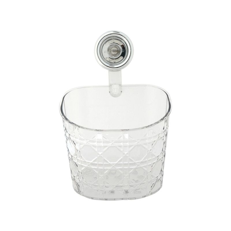Luxury Diamond-Pattern Wall-Mounted Bathroom Organizer – Clear & White (21cm)