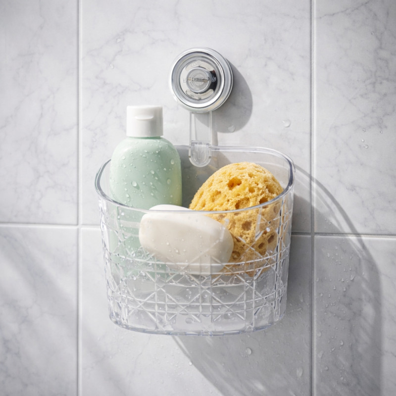 Luxury Diamond-Pattern Wall-Mounted Bathroom Organizer – Clear & White (21cm)