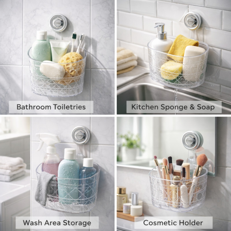 Luxury Diamond-Pattern Wall-Mounted Bathroom Organizer – Clear & White (21cm)