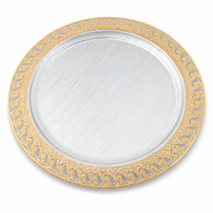 Stainless Steel Round Serving Tray – Mirror Polish Gold & Silver (34cm)